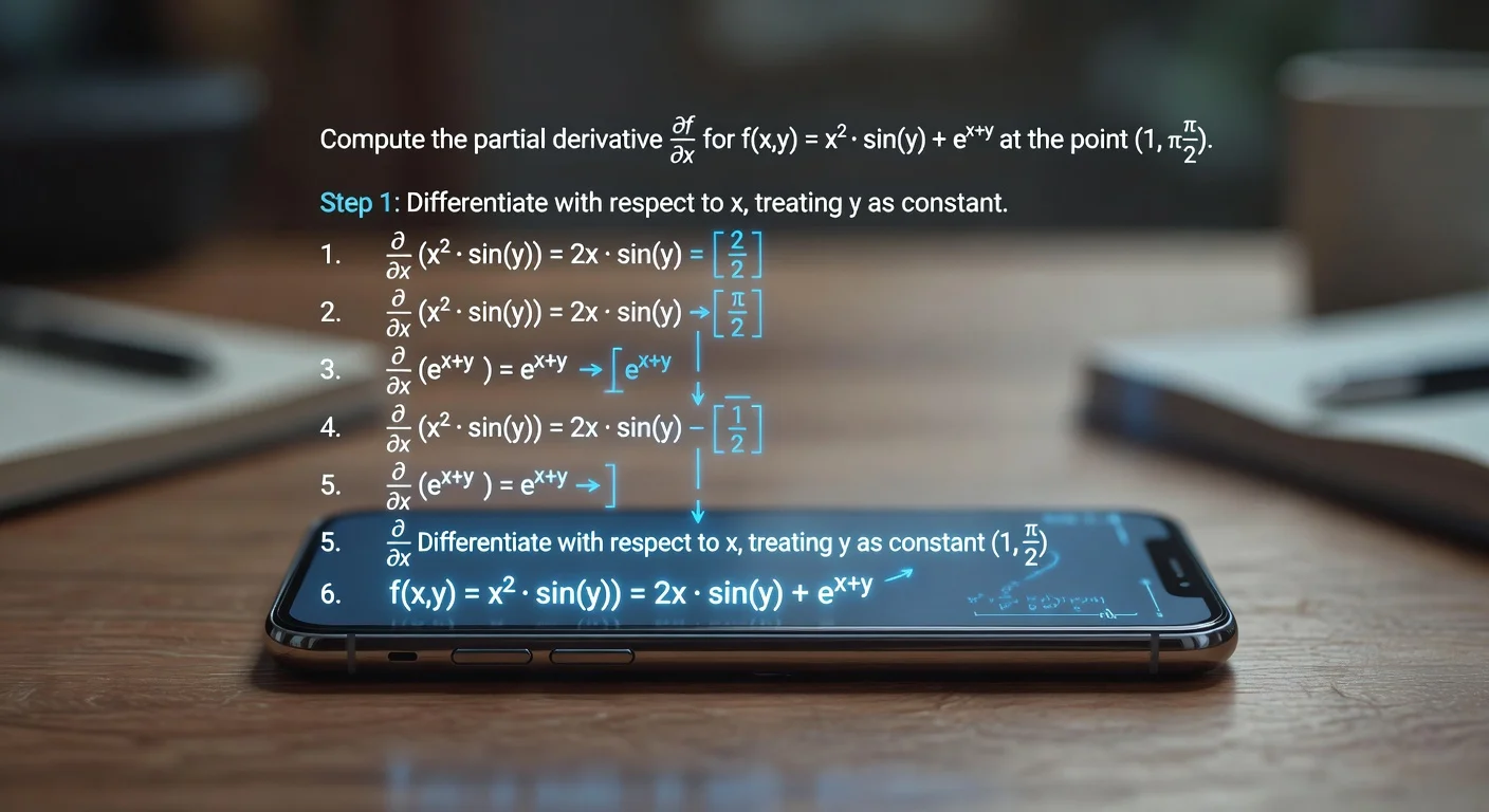 A student using a smartphone app to scan a math textbook in a dimly lit library.
