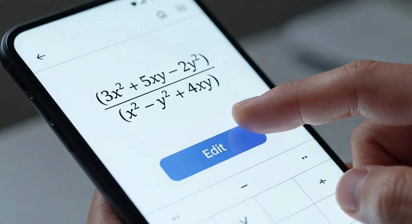 User manually editing a scanned equation inside a homework solving application.
