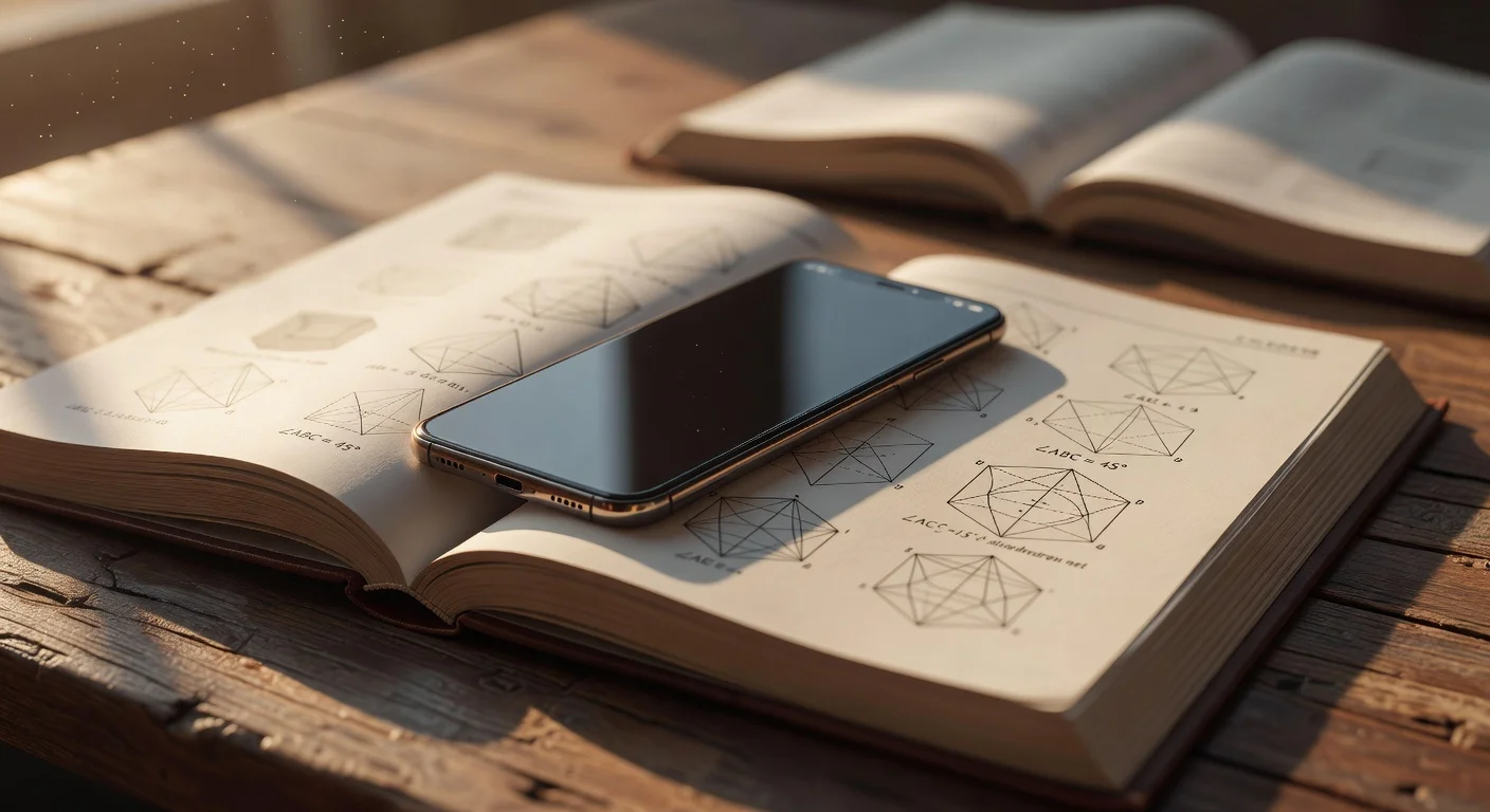A student sitting at a brightly lit desk snapping a photo of a math worksheet with their smartphone.