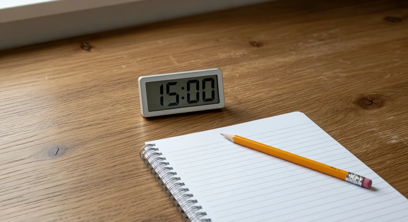 A timer set for 15 minutes to limit frustration on difficult homework problems.