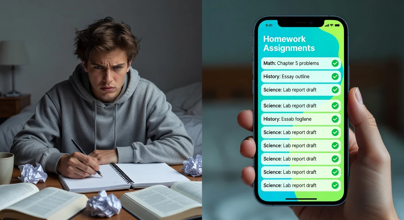 Comparing a frustrating paper planner to an organized digital student schedule