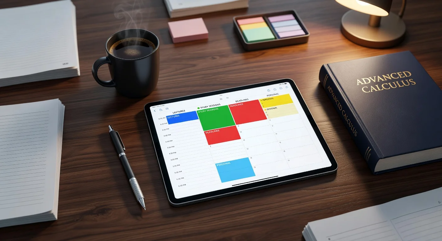 A digital tablet displaying the myHomework student planner interface next to a textbook