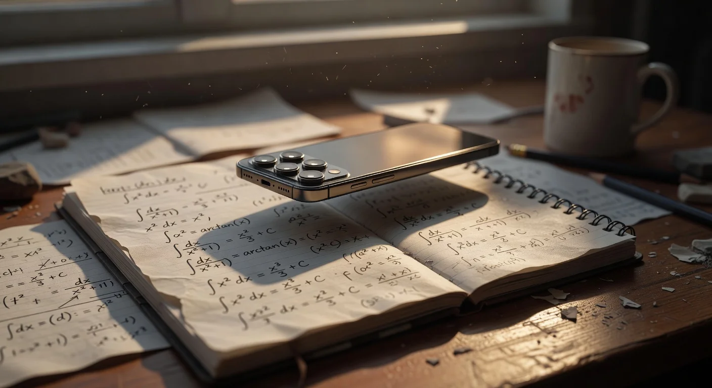A teenager using a smartphone to scan a chemistry worksheet on a wooden desk