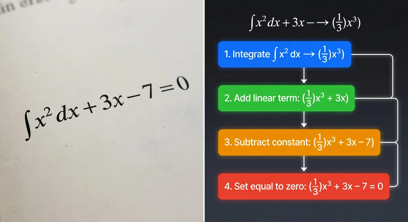 Step-by-step UI breakdown of a scanned algebra equation