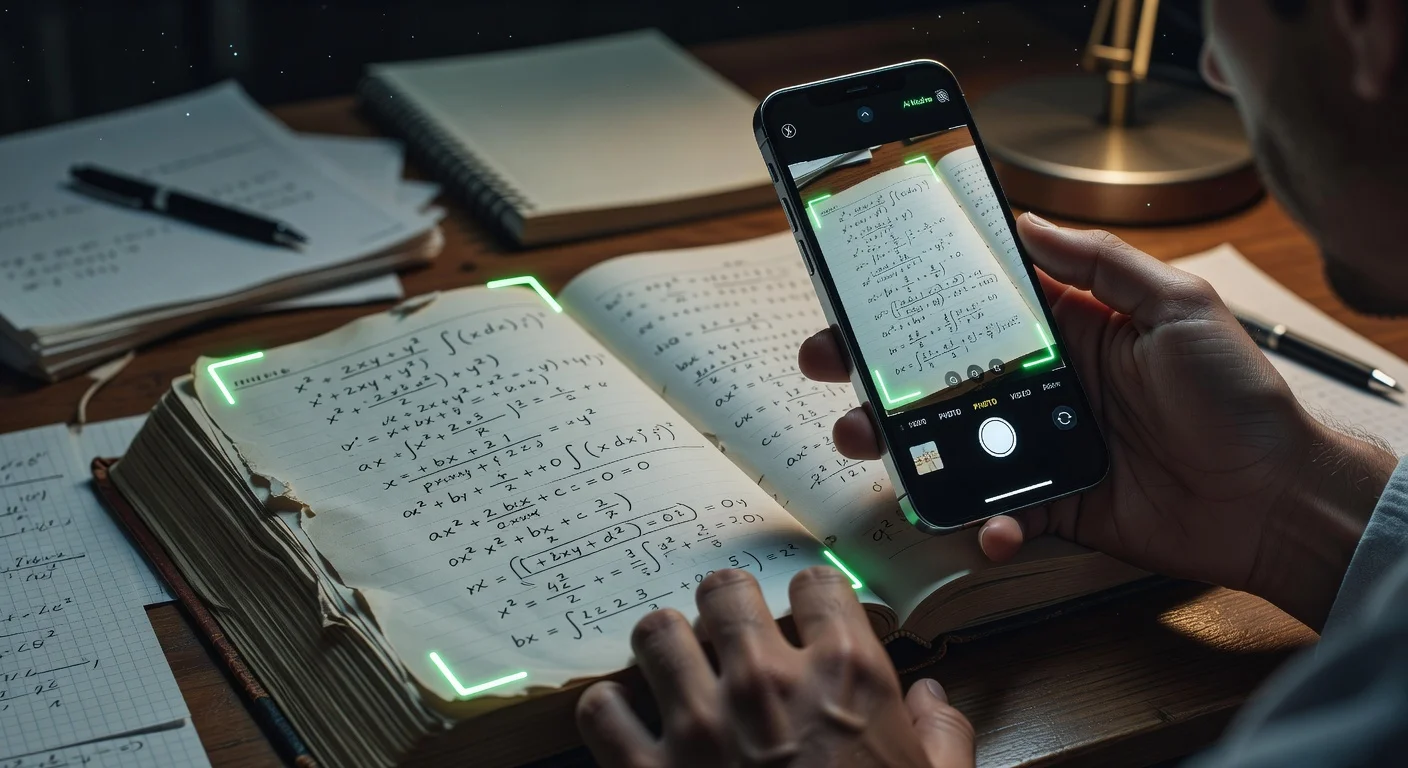 A student using their smartphone camera to scan math homework for step-by-step explanations.