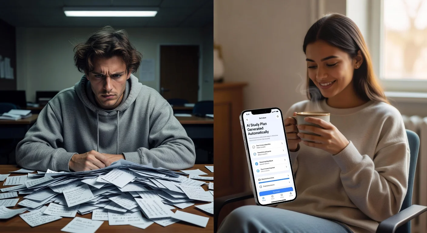 The difference in stress levels between making manual study flashcards and using AI homework solvers.