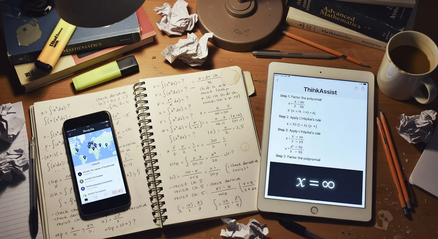 Using multiple apps like ThinkAssist and StudyGe together for comprehensive studying.
